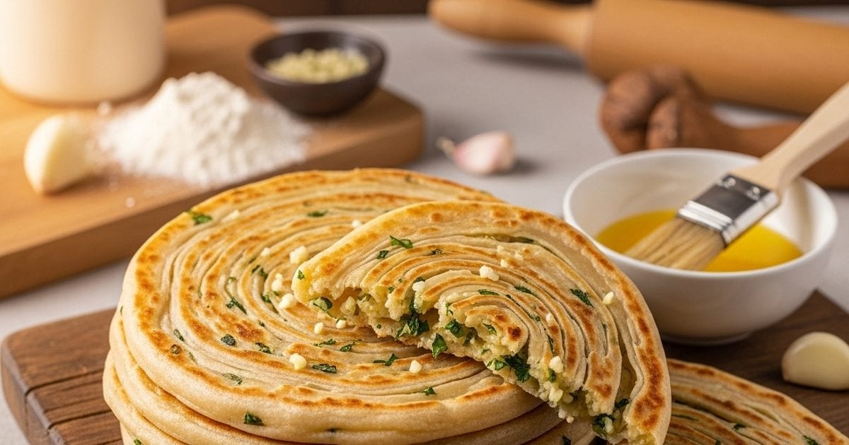 Layred Garlic Paratha Recipe. How to create layered garlic paratha